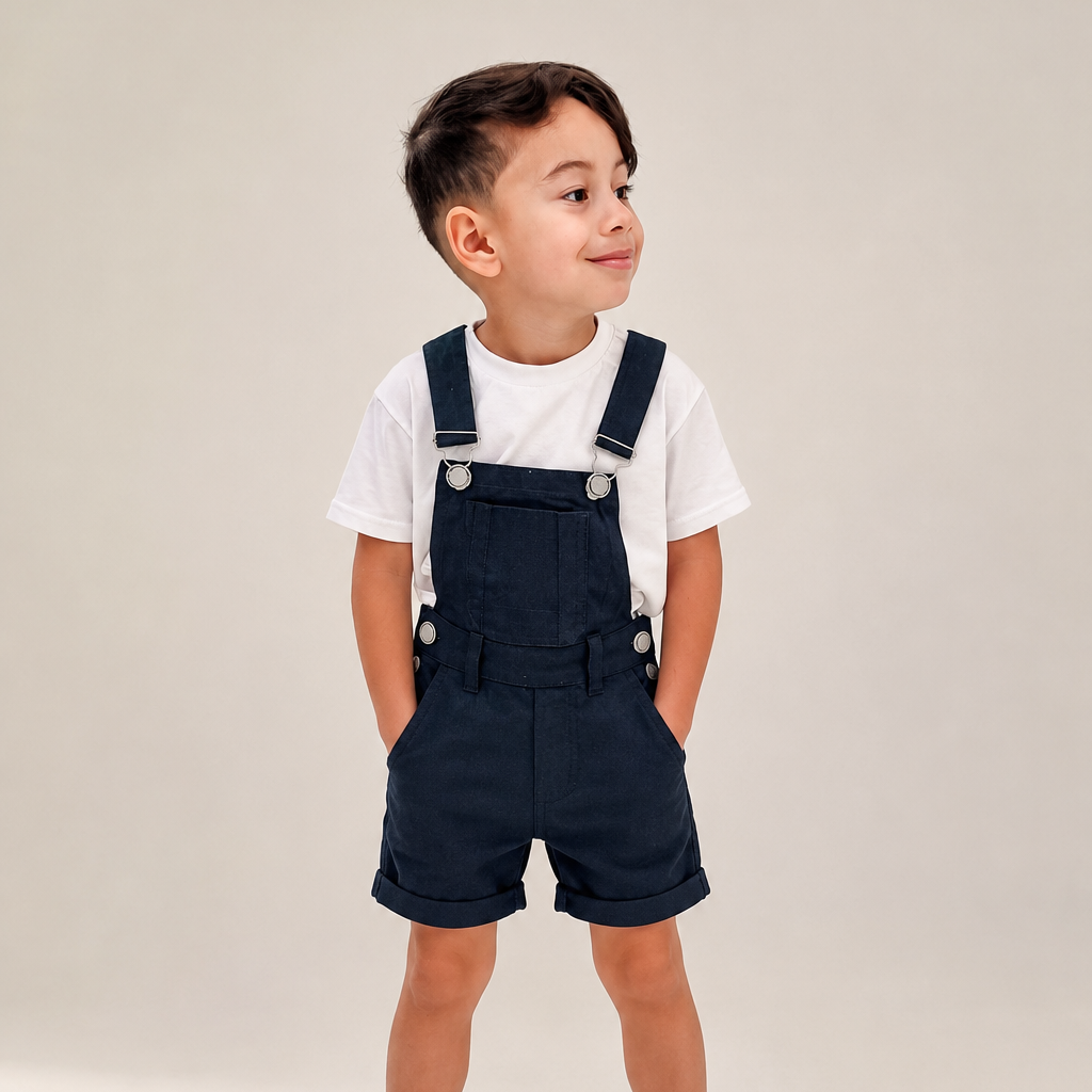 Jardineira Short Infantil Macacão Masculino Menino – cor Azul Marinho