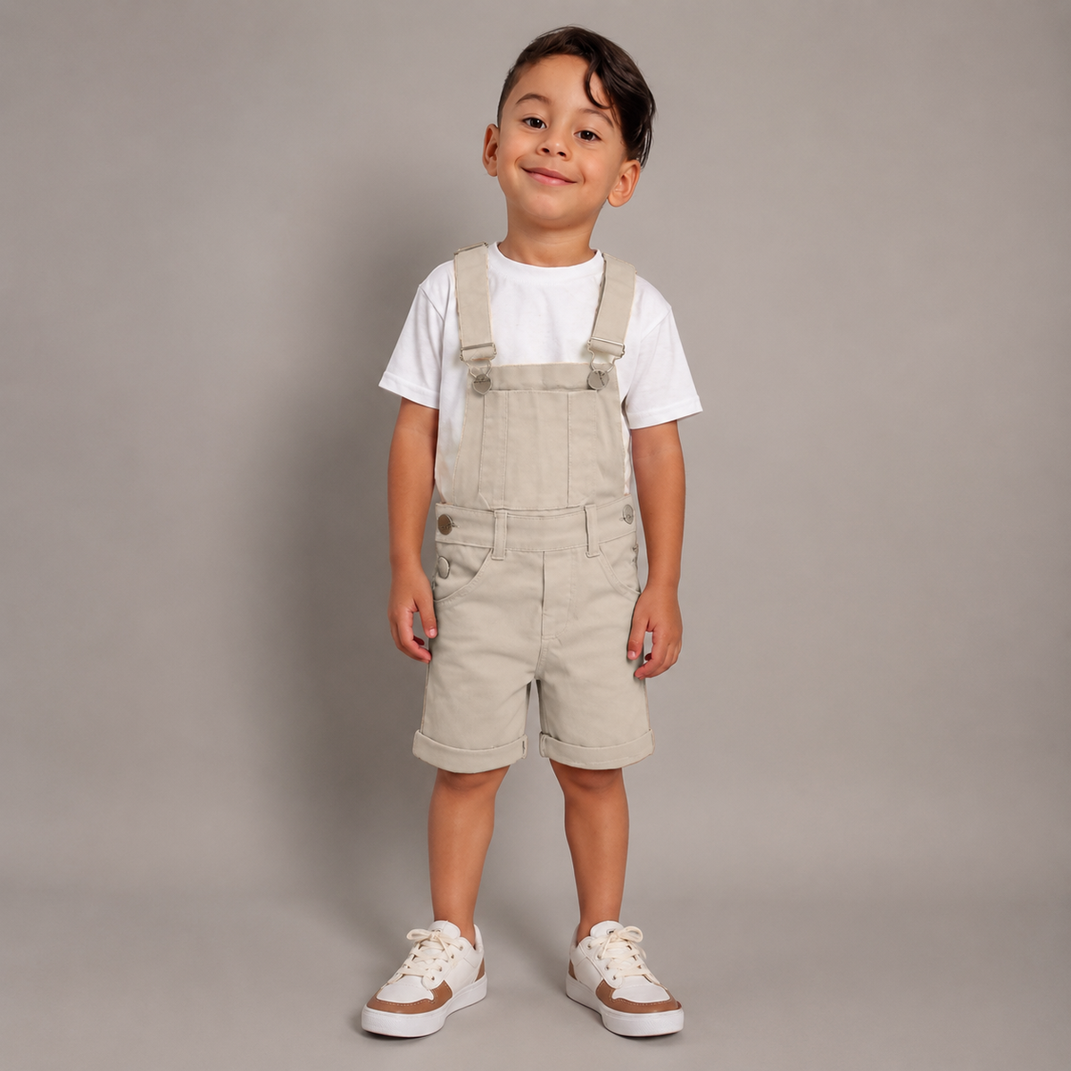Jardineira Short Infantil Macacão Masculino Menino – cor Bege