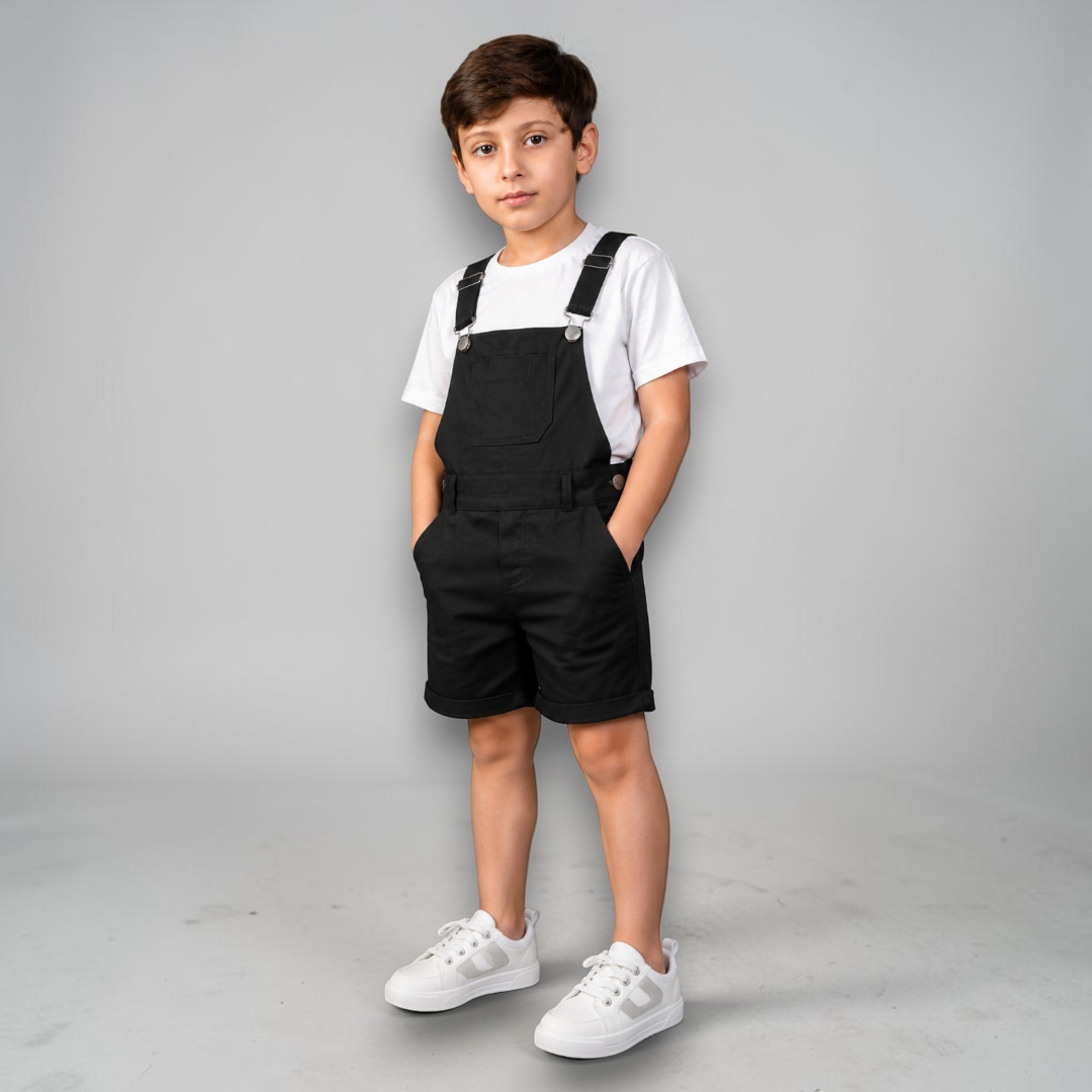 Jardineira Short Infantil Macacão Masculino Menino – cor Preto