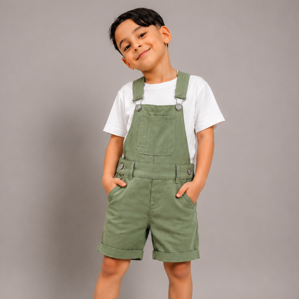 Jardineira Short Infantil Macacão Masculino Menino – cor Verde Oliva