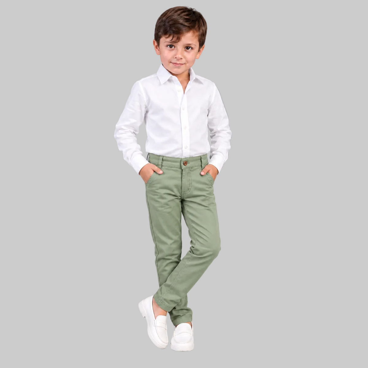 Calça e Camisa Esporte Fino Infantil – cor Verde Oliva