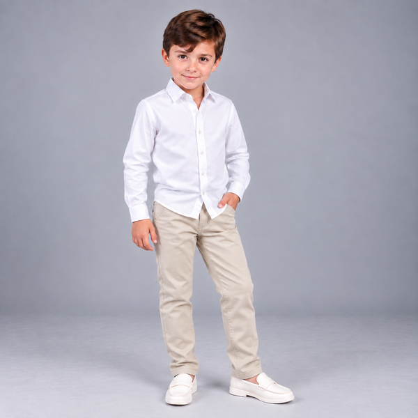 Calça e Camisa Manga Longa Esporte Fino Infantil – cor Bege