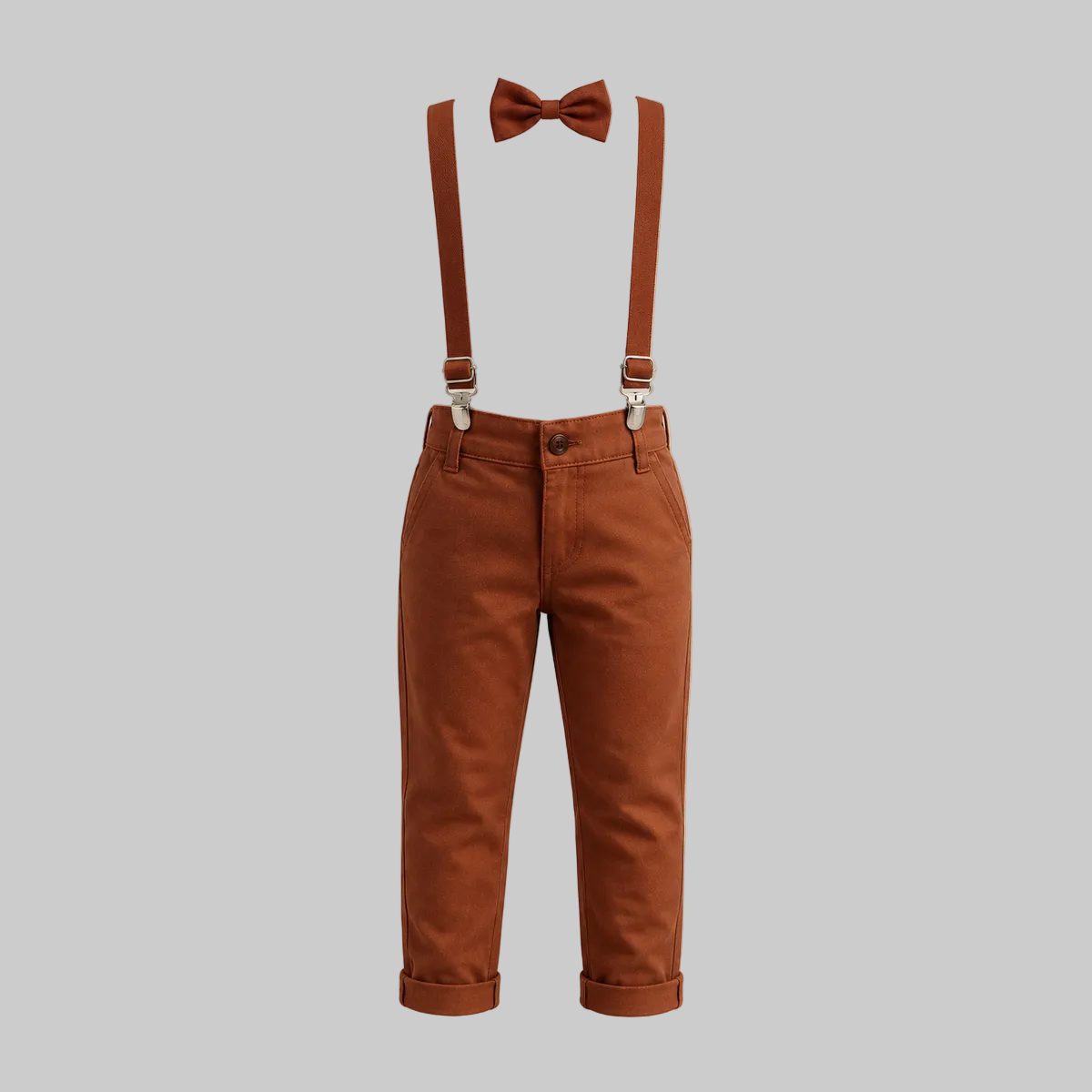 Calça Sarja Infantil Bolso Faca Elastano Gravata e Suspensório Ajustável 1 ao 16 anos