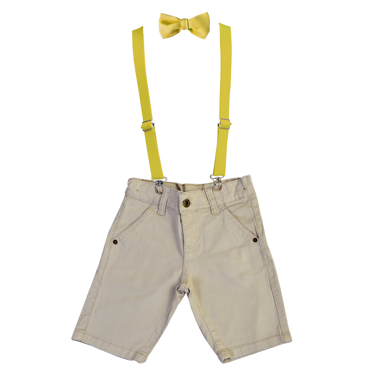 Bermuda Jeans Sarja Juvenil Com Suspensório E Gravata Borboleta Masculino (Atacado)