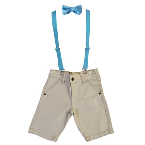 Bermuda Jeans Sarja Juvenil Com Suspensório E Gravata Borboleta Masculino (Atacado)