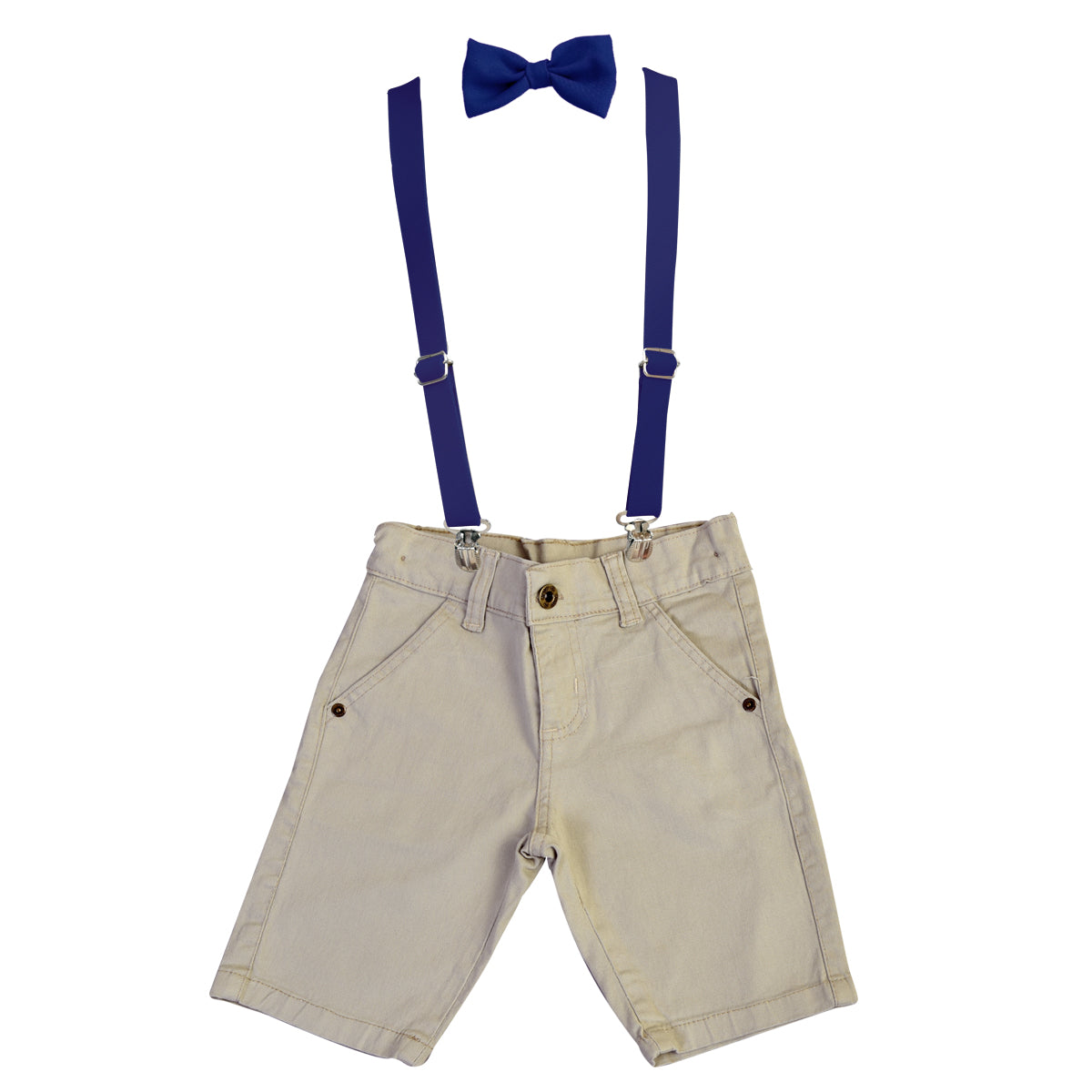 Conjunto Verão Bermuda Sarja Infantil  Elastano Gravata e Suspensório Ajustável (Atacado)