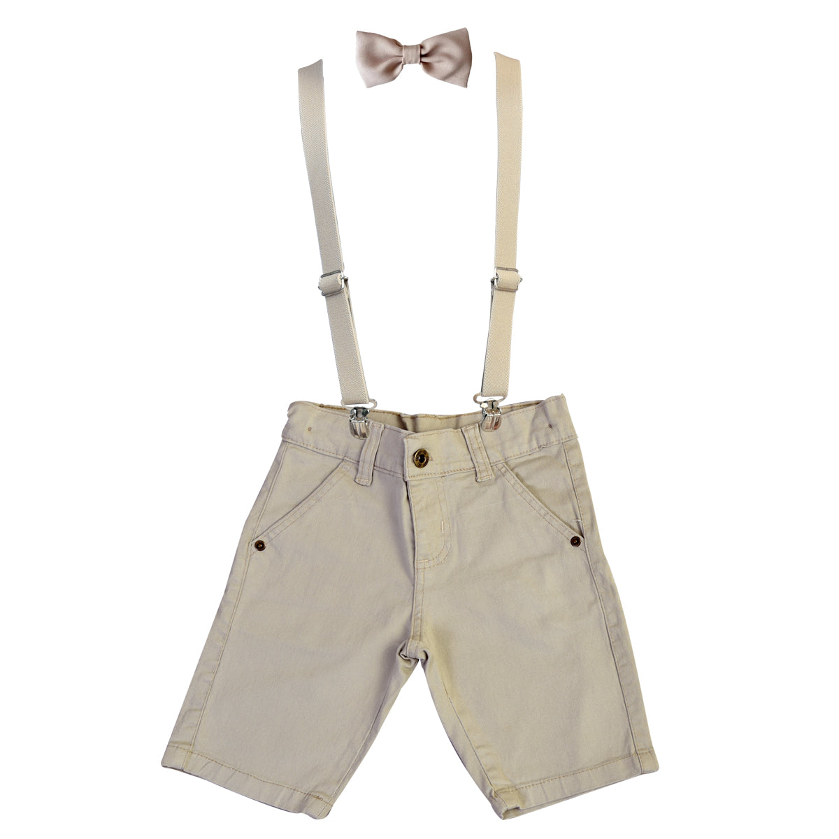 Bermuda Jeans Sarja Juvenil Com Suspensório E Gravata Borboleta Masculino (Atacado)