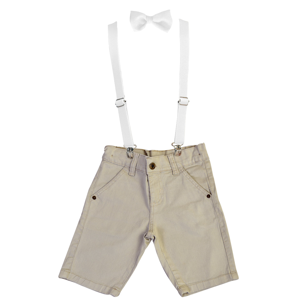 Bermuda Jeans Sarja Juvenil Com Suspensório E Gravata Borboleta Masculino (Atacado)