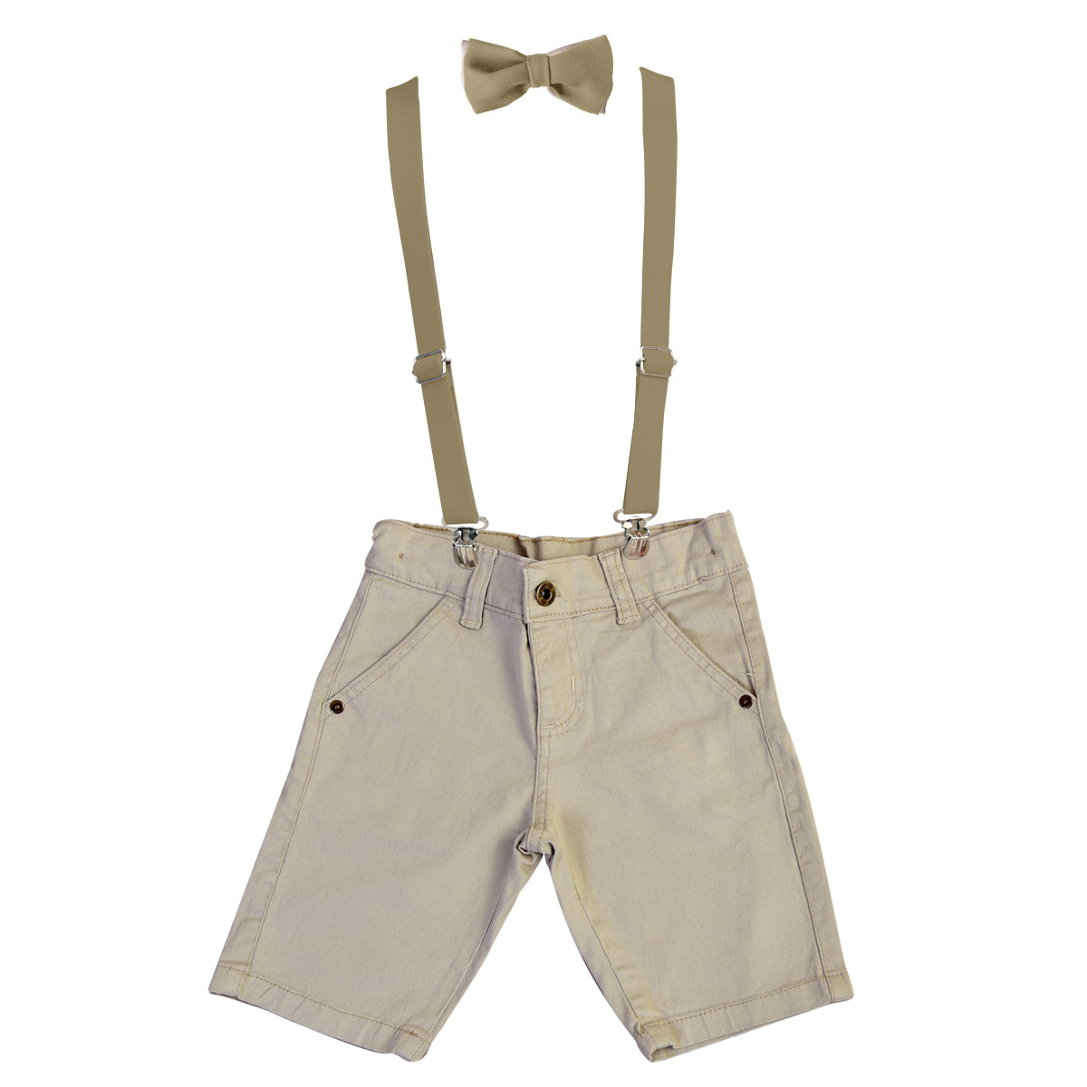 Bermuda Jeans Sarja Juvenil Com Suspensório E Gravata Borboleta Masculino (Atacado)