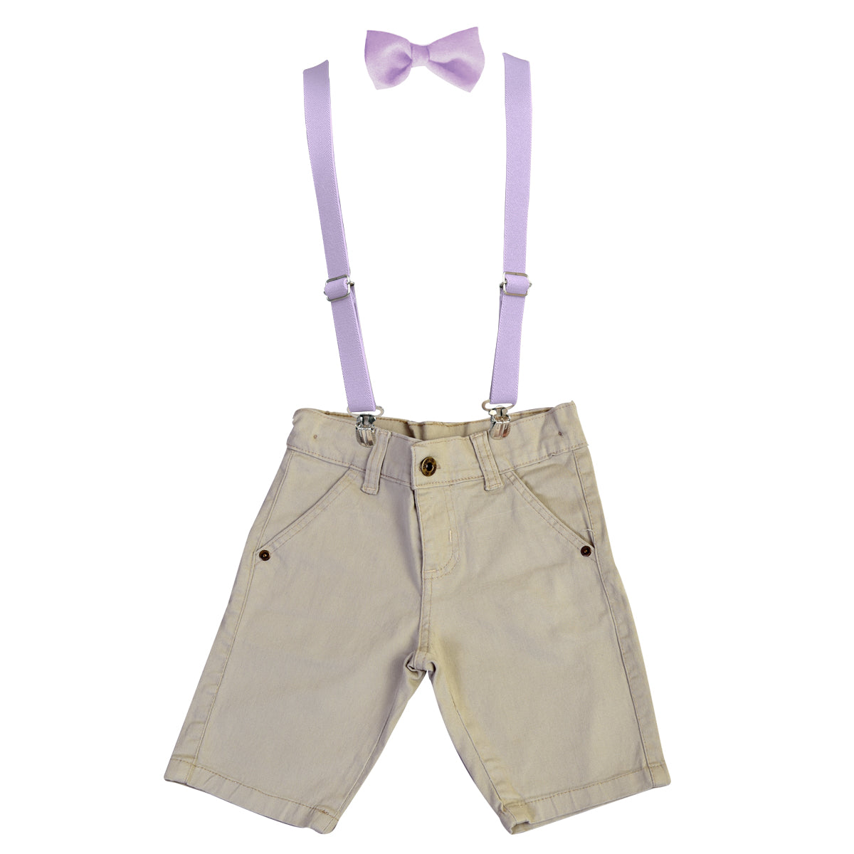 Conjunto Verão Bermuda Sarja Infantil  Elastano Gravata e Suspensório Ajustável (Atacado)