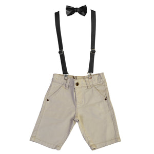 Conjunto Verão Bermuda Sarja Infantil  Elastano Gravata e Suspensório Ajustável (Atacado)