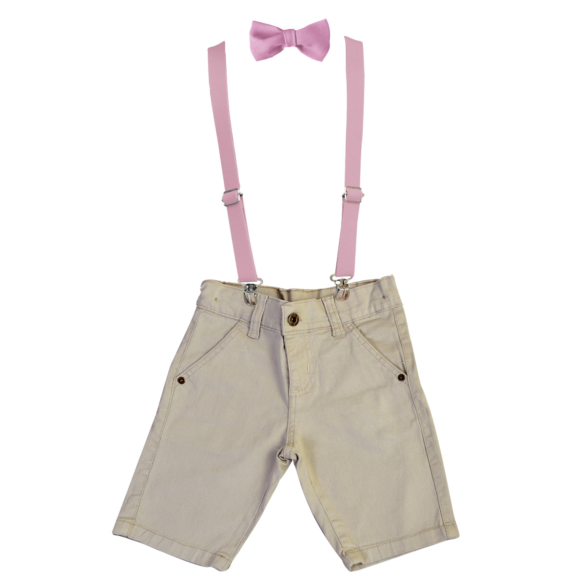 Conjunto Verão Bermuda Sarja Infantil  Elastano Gravata e Suspensório Ajustável (Atacado)