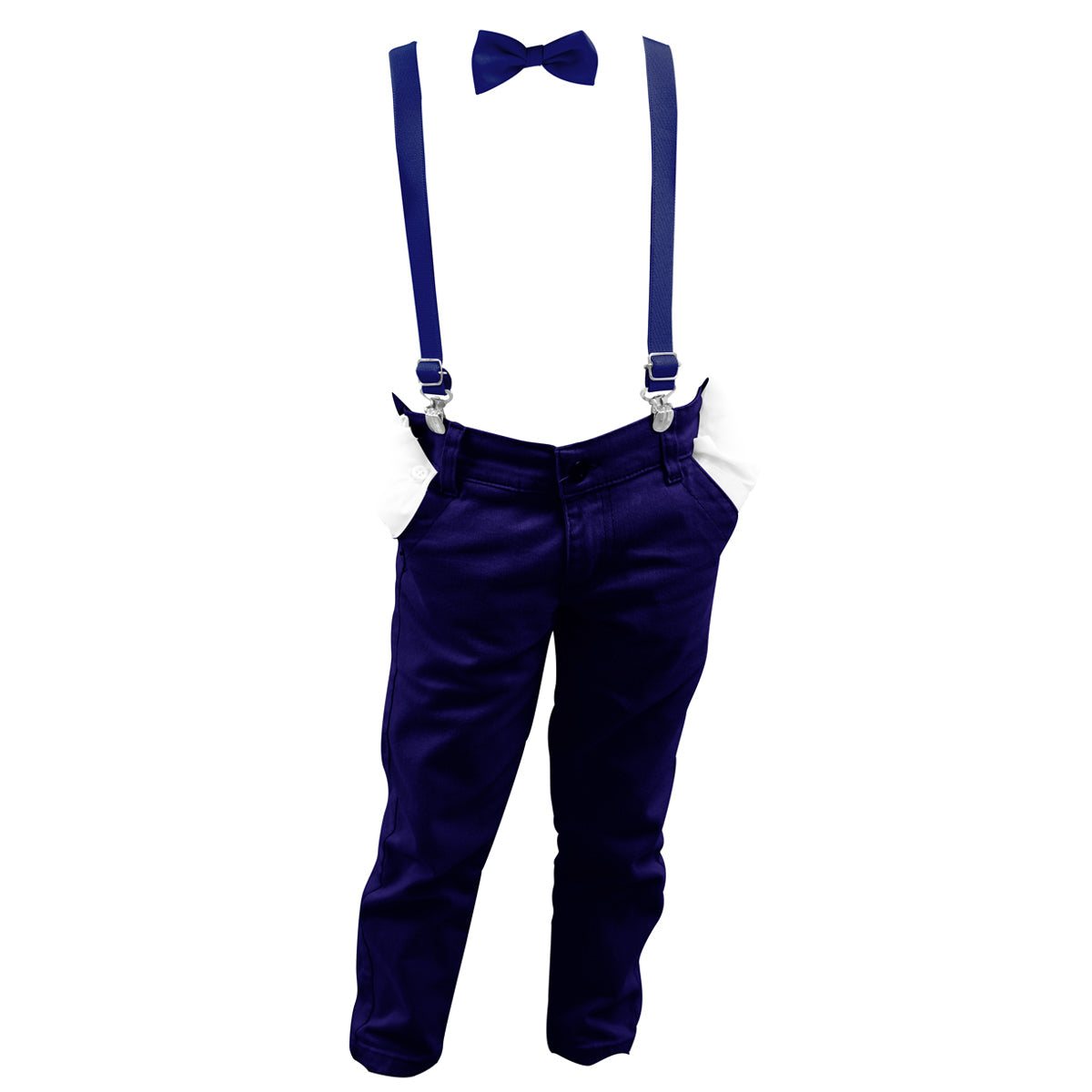 Calça Sarja Infantil Bolso Faca Elastano Gravata e Suspensório Ajustável 1 ao 16 anos (Atacado)