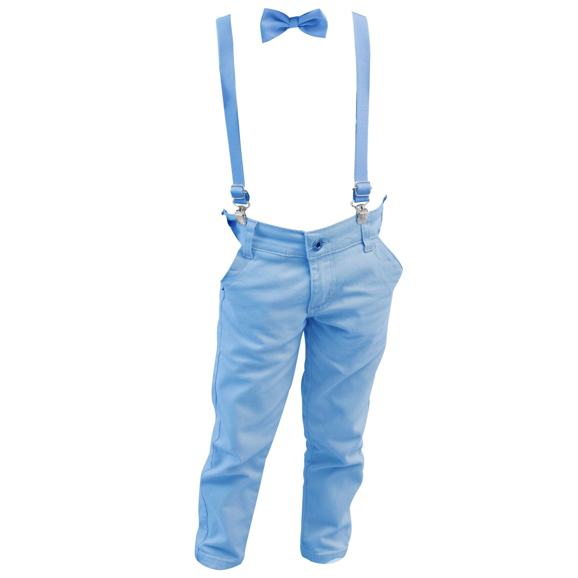 Calça Sarja Infantil Bolso Faca Elastano Gravata e Suspensório Ajustável 1 ao 16 anos (Atacado)