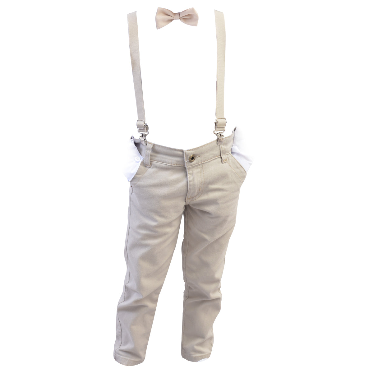 Calça Sarja Infantil Bolso Faca Elastano Gravata e Suspensório Ajustável 1 ao 16 anos (Atacado)