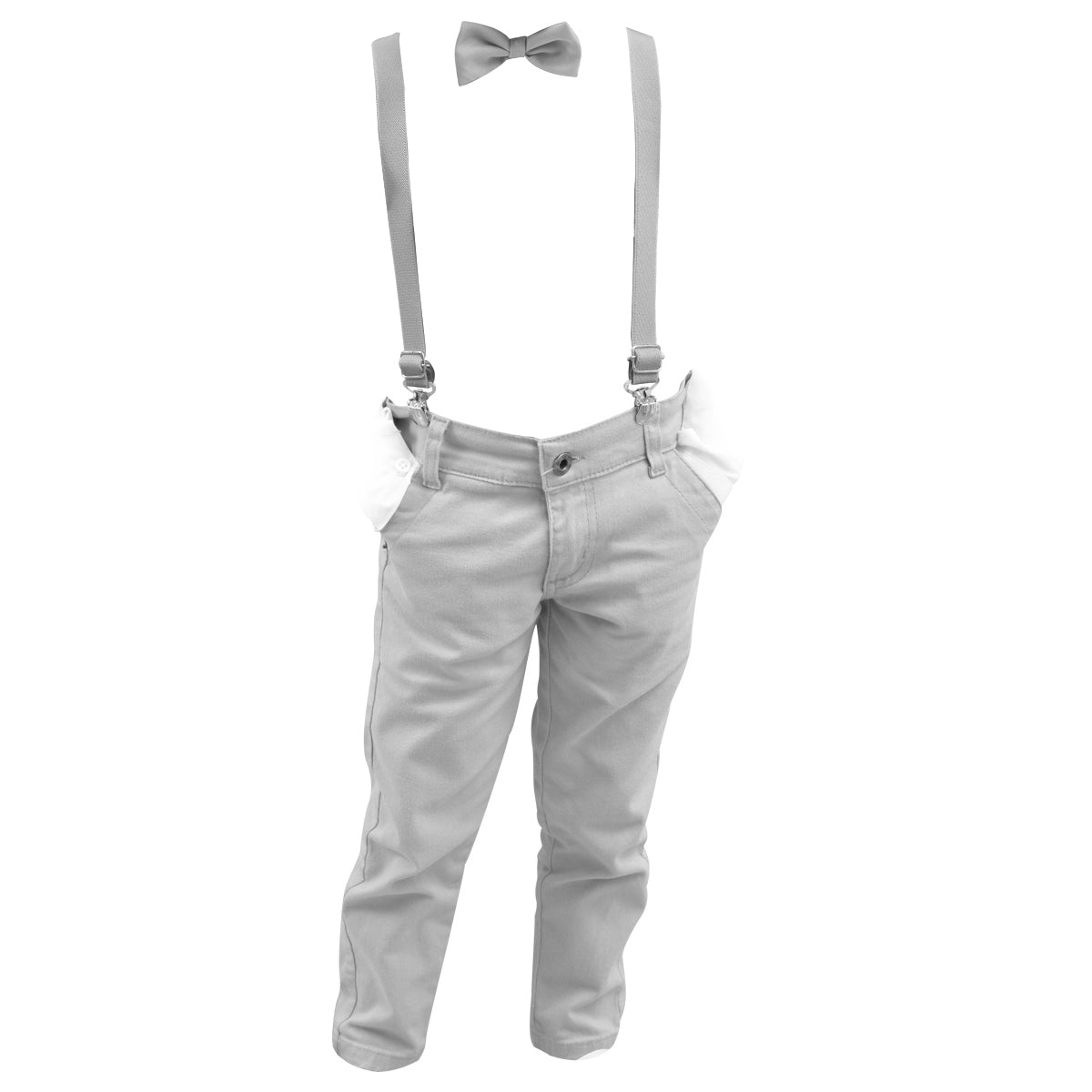 Calça Sarja Infantil Bolso Faca Elastano Gravata e Suspensório Ajustável 1 ao 16 anos (Atacado)