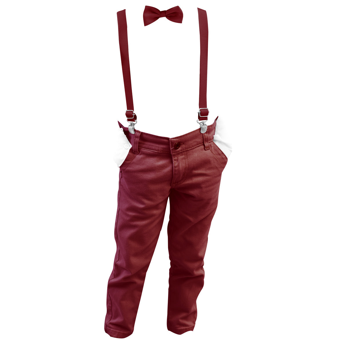 Calça Sarja Infantil Bolso Faca Elastano Gravata e Suspensório Ajustável 1 ao 16 anos (Atacado)