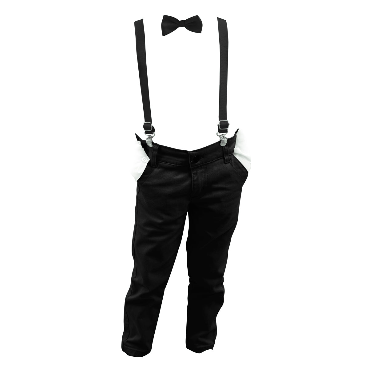 Calça Sarja Infantil Bolso Faca Elastano Gravata e Suspensório Ajustável 1 ao 16 anos (Atacado)