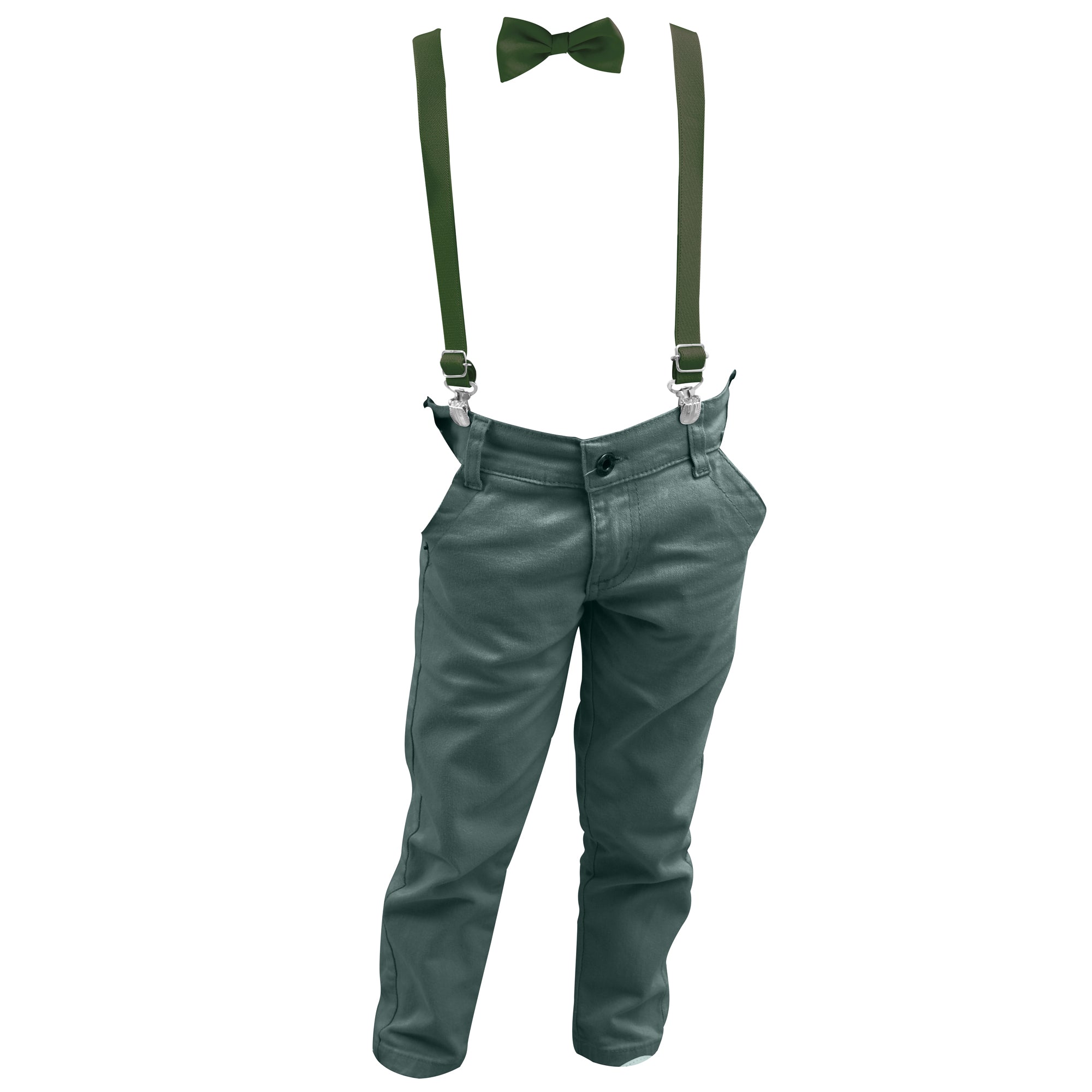 Calça Sarja Infantil Bolso Faca Elastano Gravata e Suspensório Ajustável 1 ao 16 anos (Atacado)