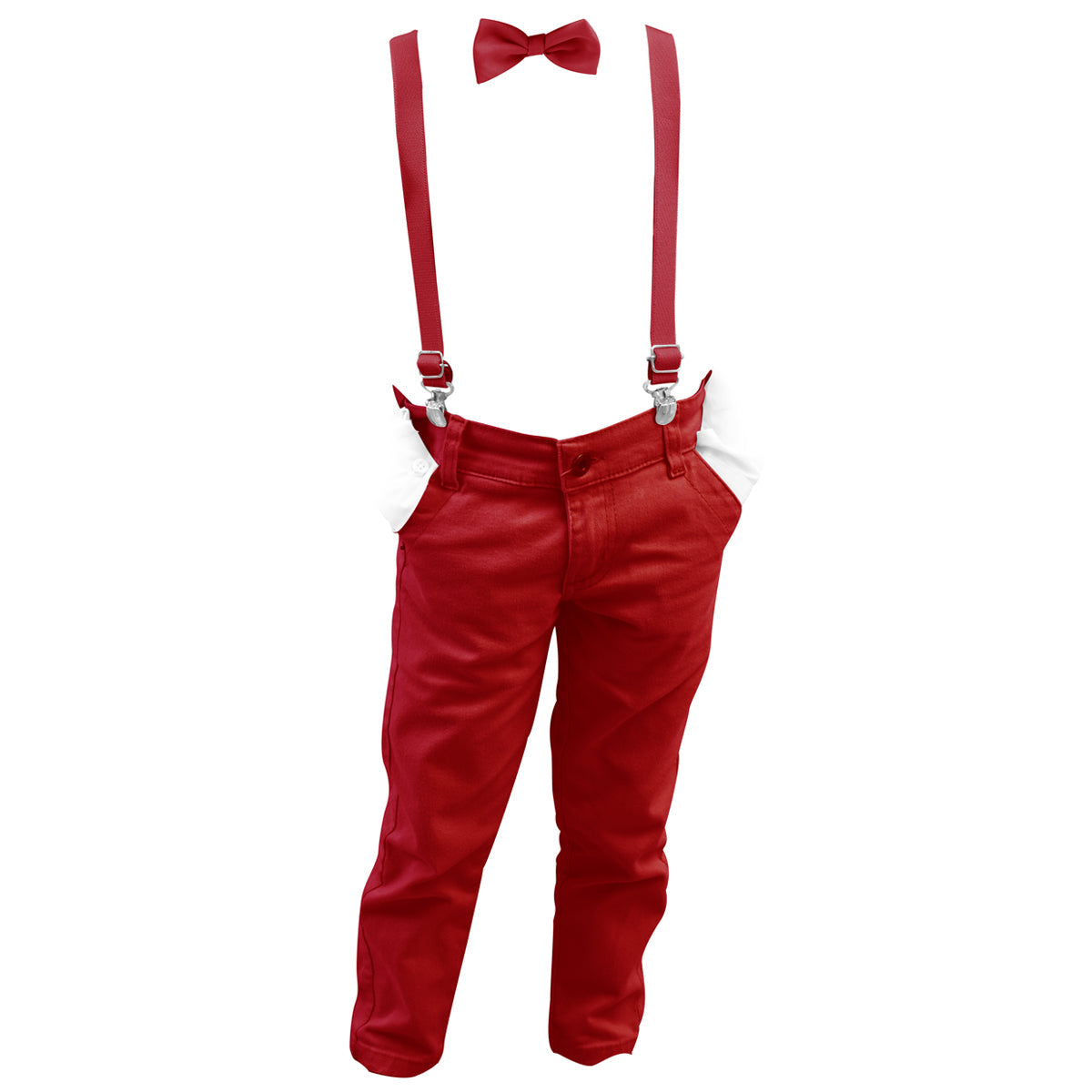 Calça Sarja Infantil Bolso Faca Elastano Gravata e Suspensório Ajustável 1 ao 16 anos (Atacado)