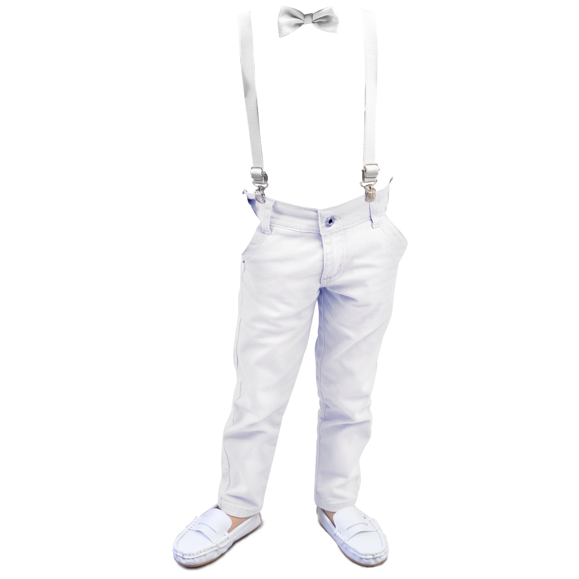 Kit 4 peças Sapato Mocassim + Calça + Gravata Borboleta + Suspensório 1 a 8 anos (Atacado)