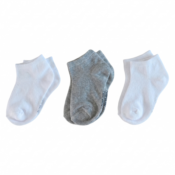 Kit 3 Meias Lisa Infantil Masculino Branca e Cinza