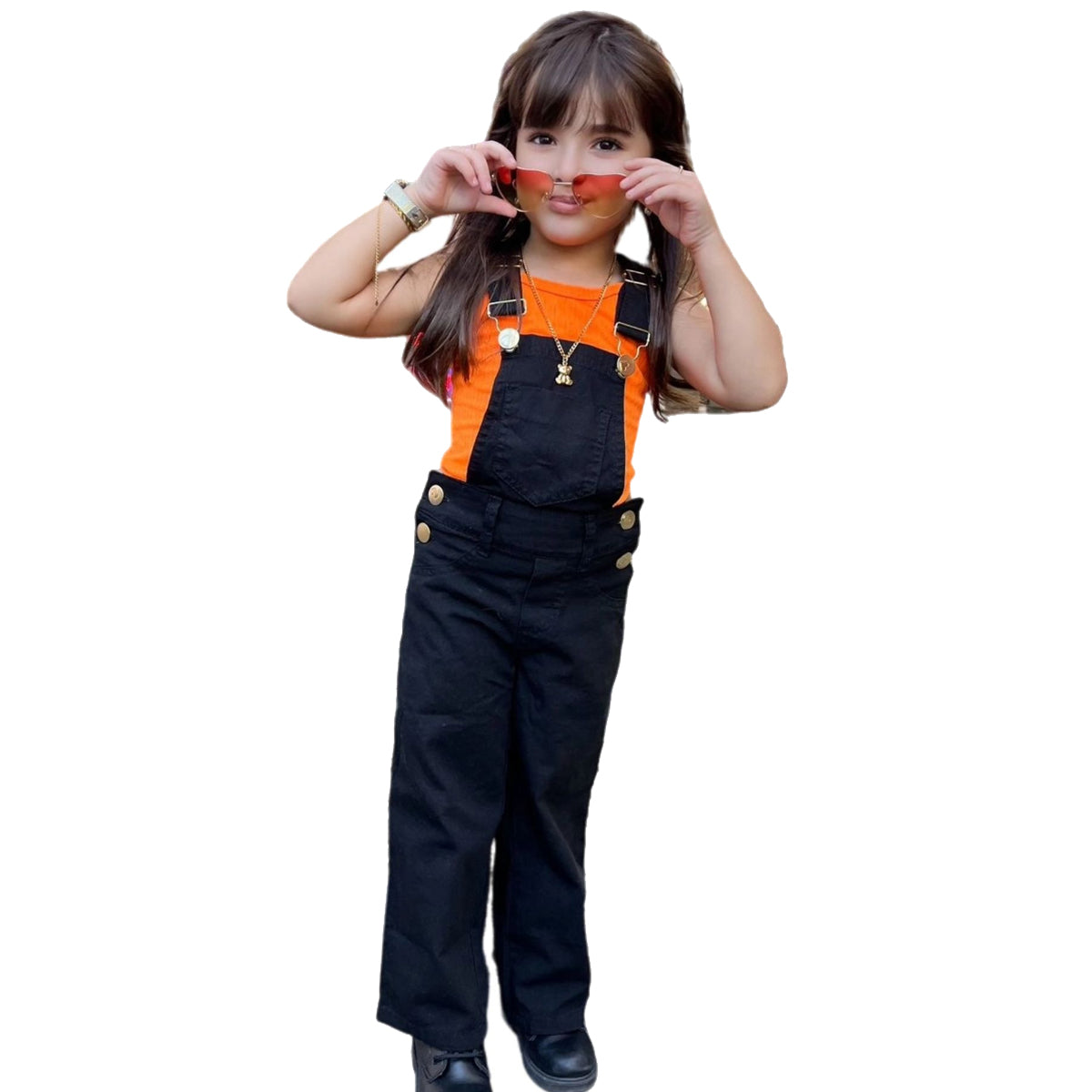 Jardineira Feminina Jeans Fashion - Menina Blogueirinha Várias Cores 2 ao 8 anos (Atacado)