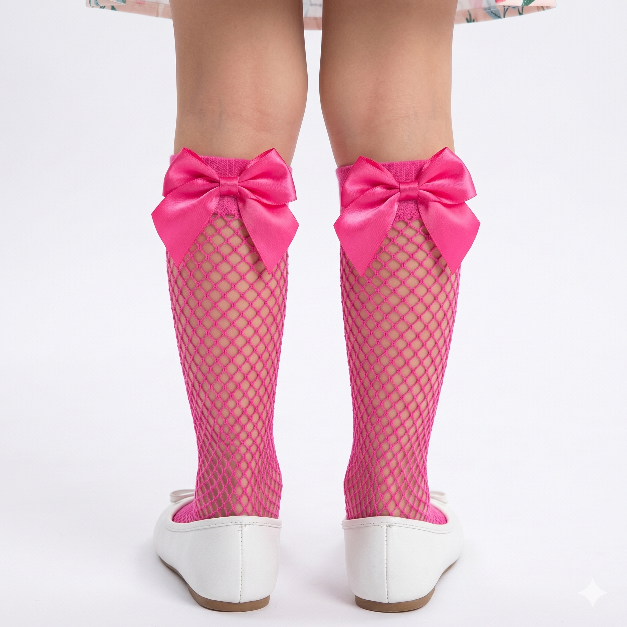 Meia Arrastão Infantil Rosa com Laço de Cetim – Pimpolho