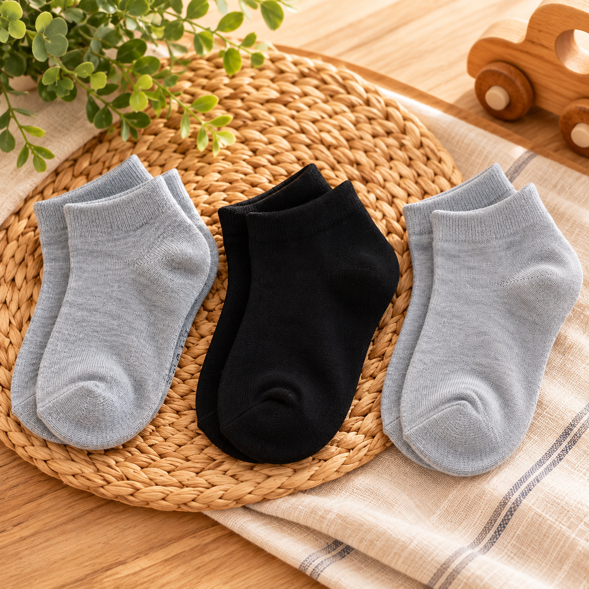 Kit 3 Meias Lisa Infantil Masculino Cinza e Preta