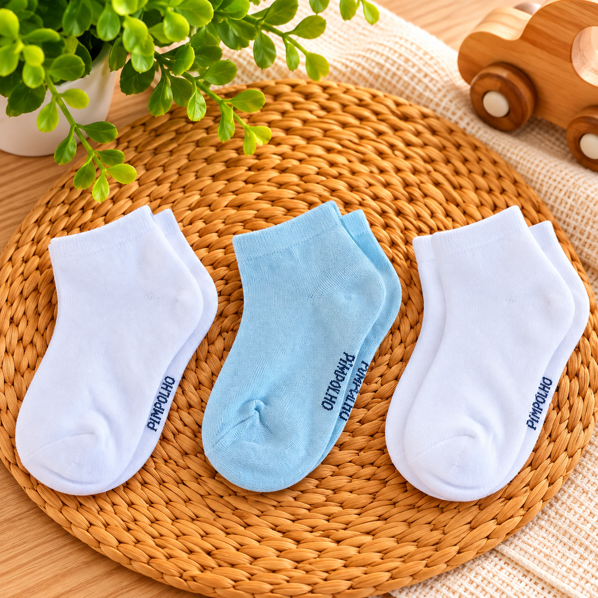 Kit 3 Meias Lisa Infantil Masculino Meninos Confortável – cor Azul Claro