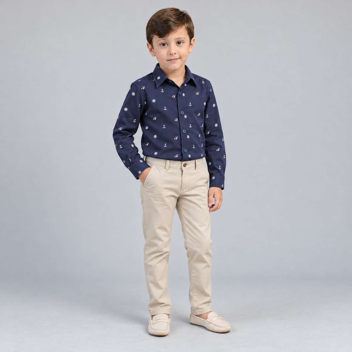 Camisa Masculina Sofisticada Âncora Infantil – cor Azul Marinho