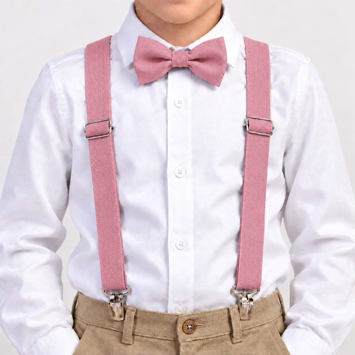 Kit Gravata Borboleta e Suspensório Juvenil Tons Pastéis – cor Rosa