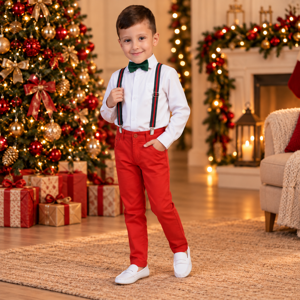 Conjunto Social Infantil Natal Menino – Gravata Verde ou Vermelha