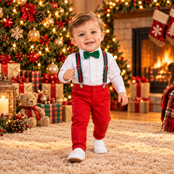 Conjunto Social Infantil Natal Menino – Gravata Verde ou Vermelha