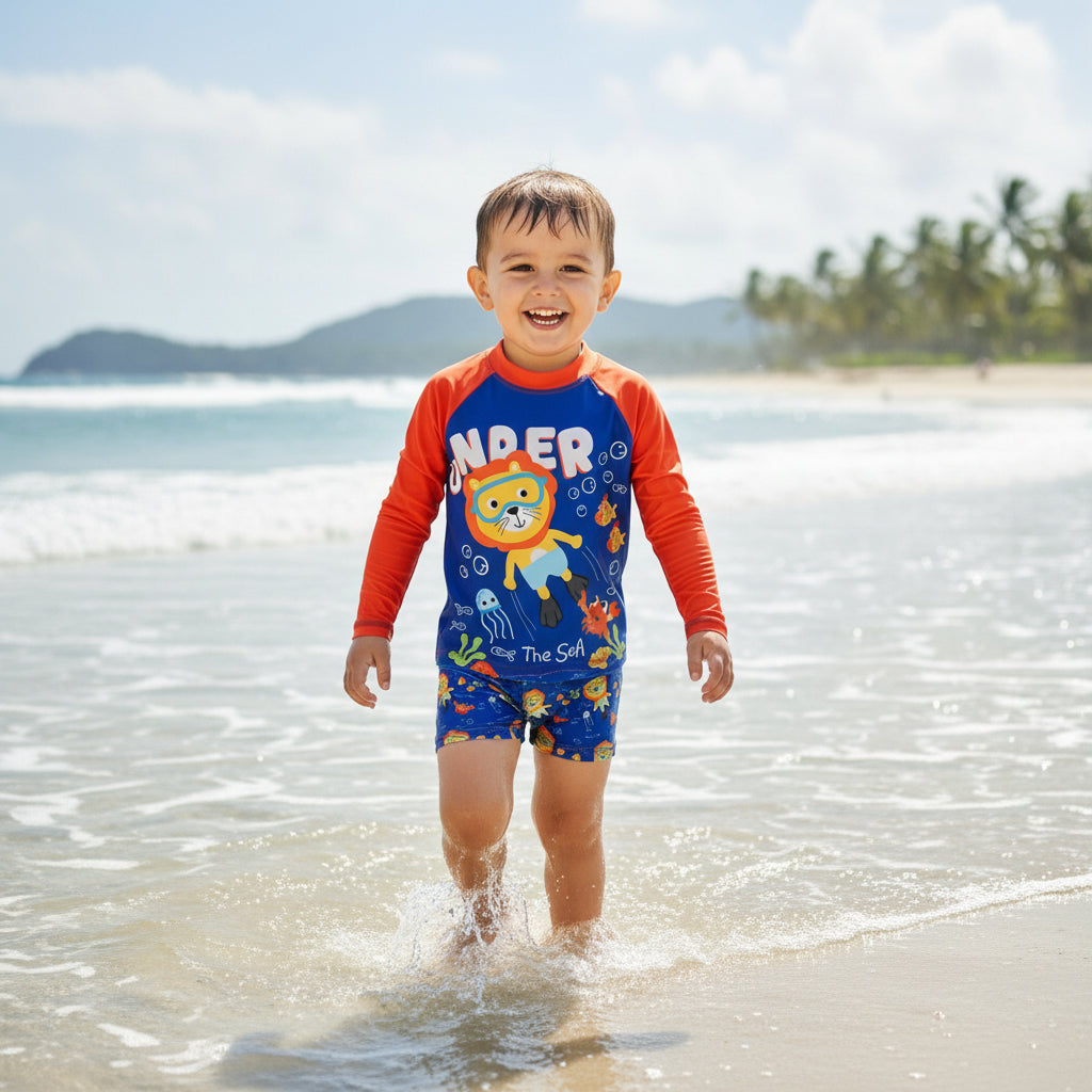 Conjunto Infantil Sunga e Camisa UV – Proteção Solar e Conforto para Praia e Piscina Menino