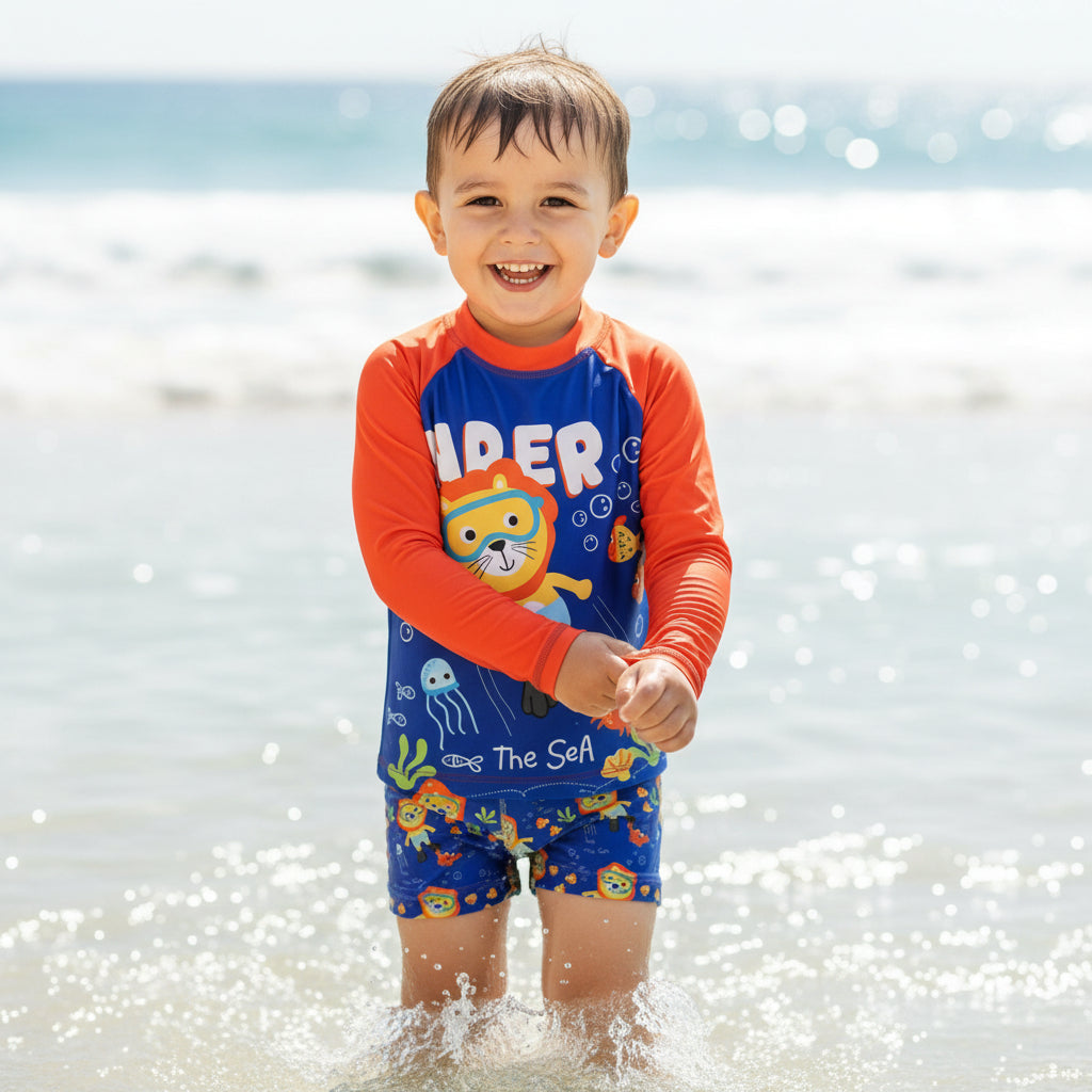 Conjunto Infantil Sunga e Camisa UV – Proteção Solar e Conforto para Praia e Piscina Menino