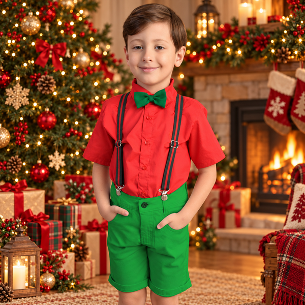 Roupa de Natal Infantil Menino – Conjunto com Bermuda