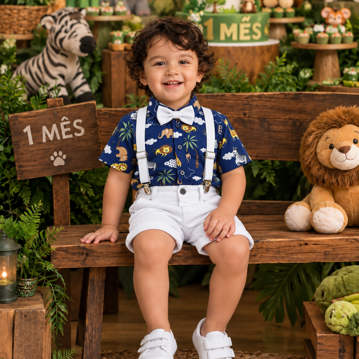 Conjunto Social Safari Infantil Menino Festa Aniversário - Azul
