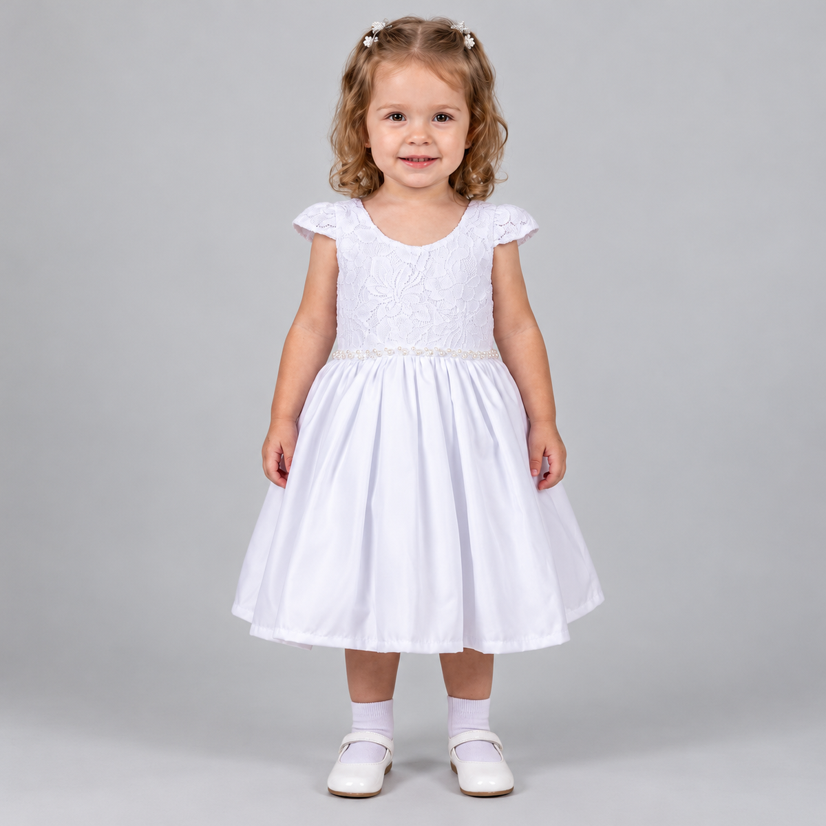 Vestido Meninas Daminha Branco Infantil Debutante com Laços Premium Batizado