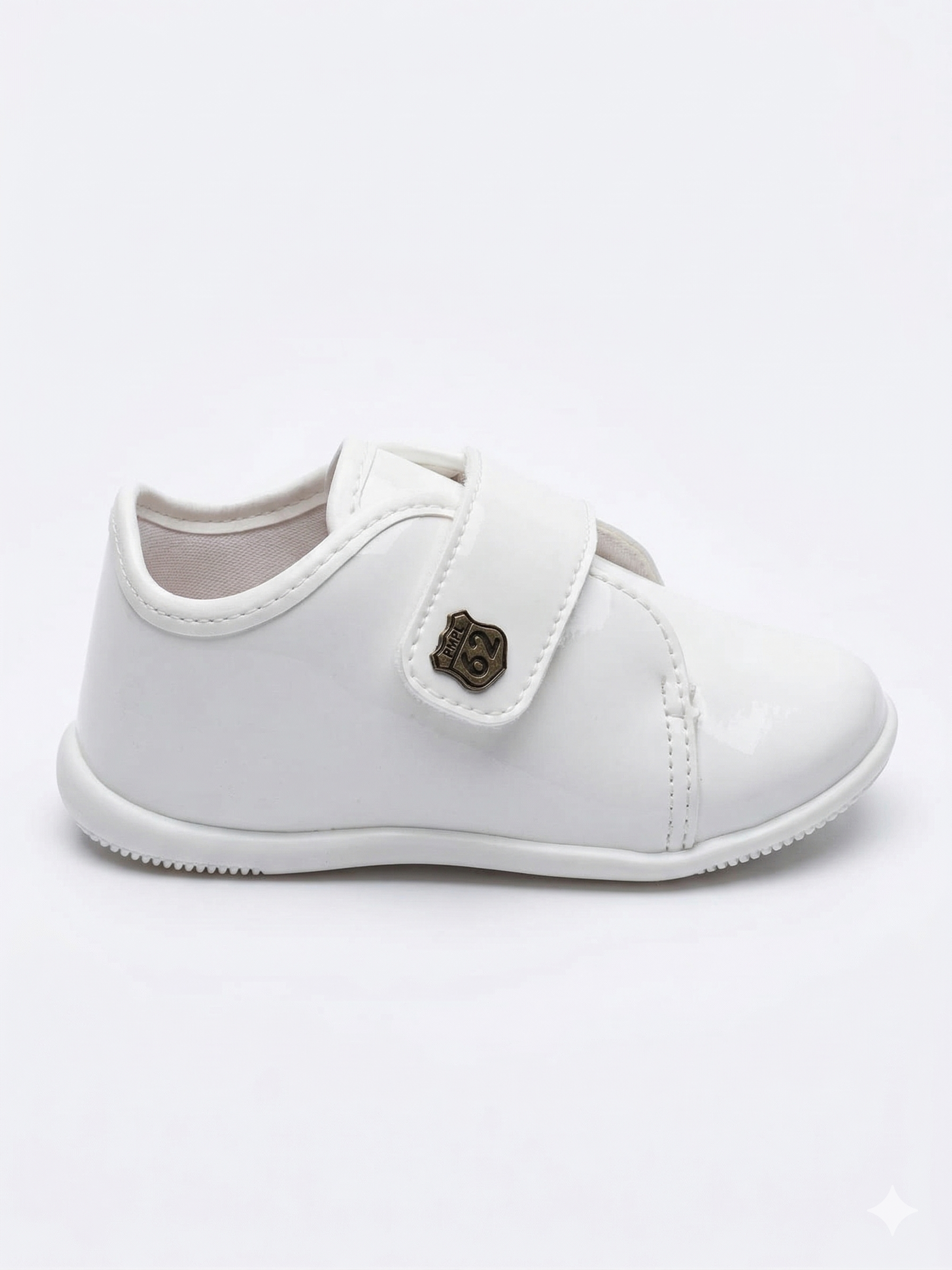 Sapato Infantil Pimpolho Branco em Verniz com Velcro Casamento