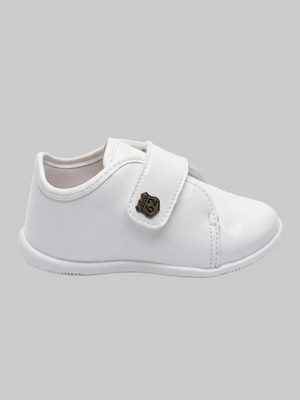 Sapato Infantil Pimpolho Branco em Verniz com Velcro Casamento