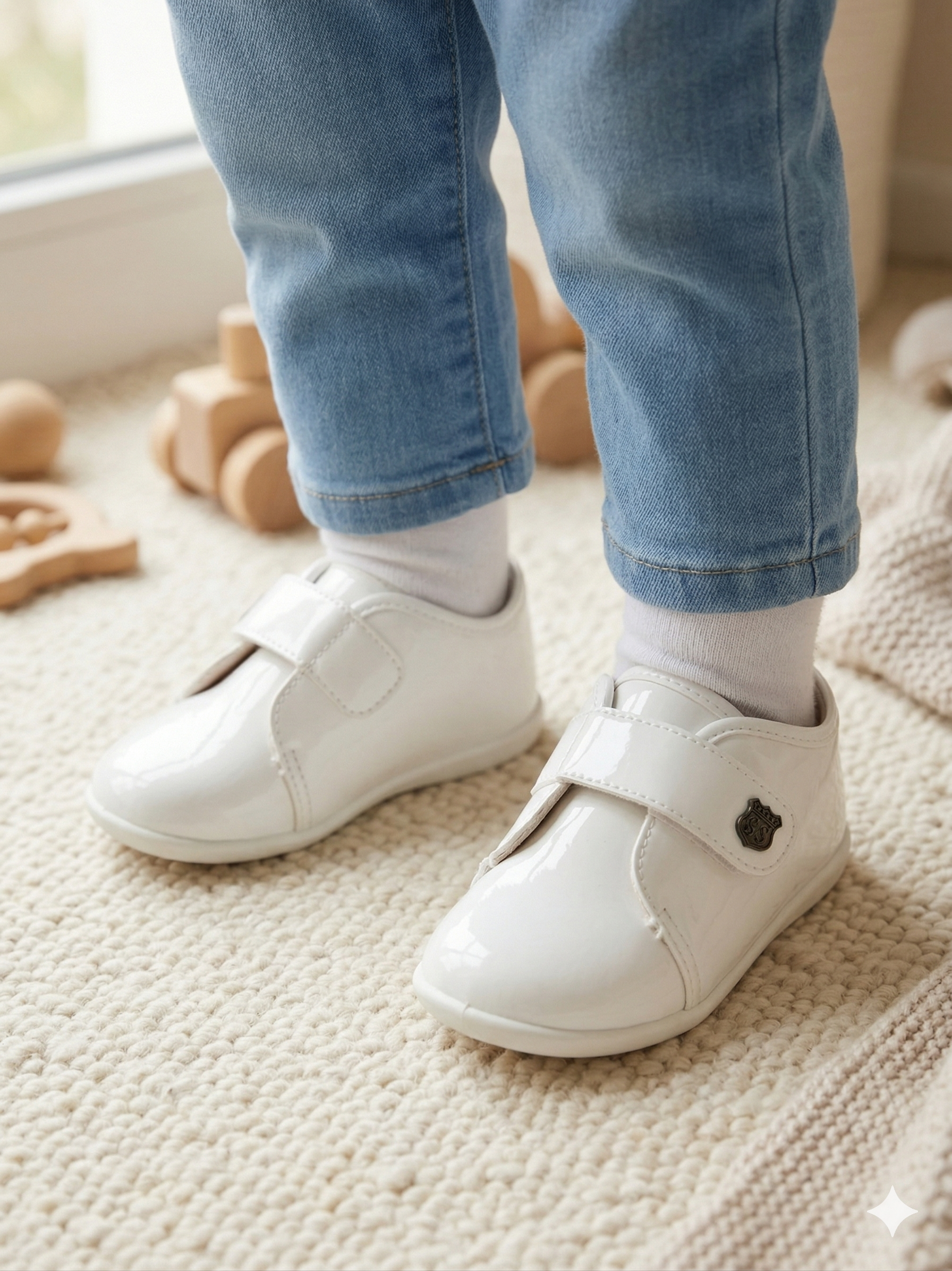 Sapato Infantil Pimpolho Branco em Verniz com Velcro Casamento