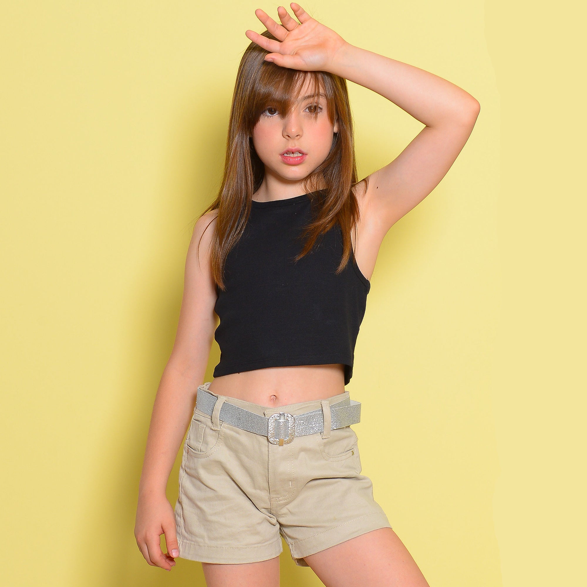 Short Jeans Infantil Com Cinto De Brilho Meninas