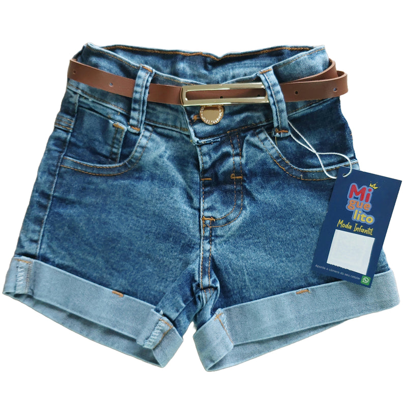 Short Jeans Infantil Com Cinto De Couro Meninas Bloguerinhas