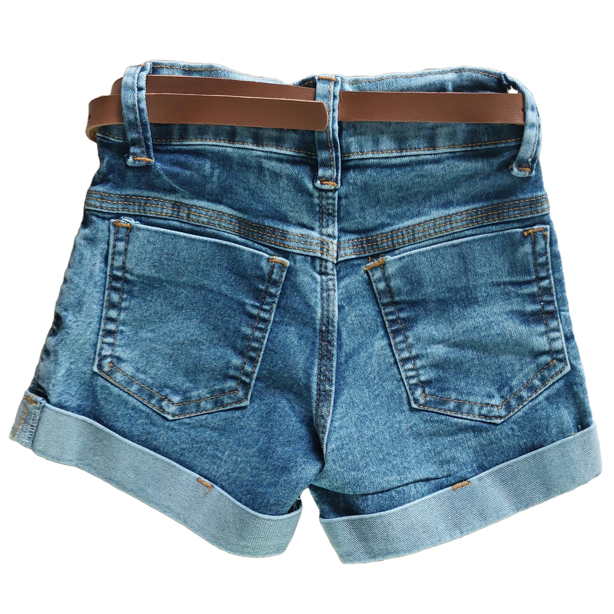 Short Jeans Infantil Com Cinto De Couro Meninas Bloguerinhas (Atacado)