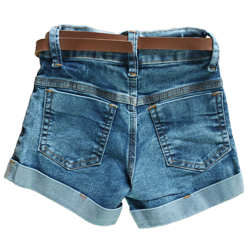 Short Jeans Infantil Com Cinto De Couro Meninas Bloguerinhas