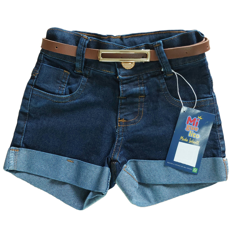 Short Jeans Infantil Com Cinto De Couro Meninas Bloguerinhas