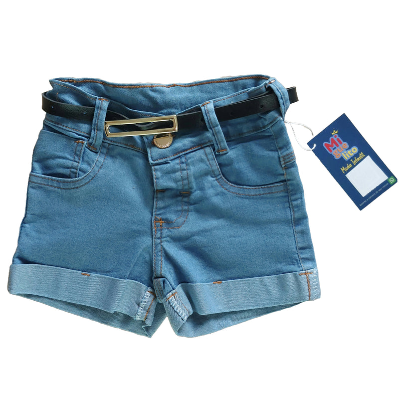 Short Jeans Infantil Com Cinto De Couro Meninas Bloguerinhas