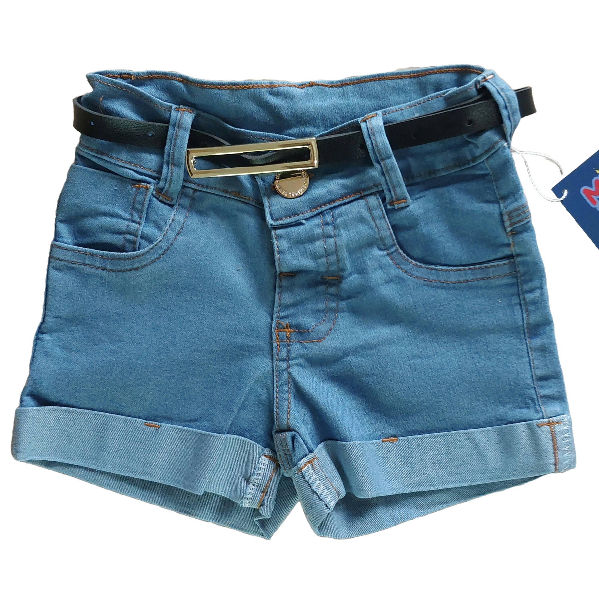 Short Jeans Infantil Com Cinto De Couro Meninas Bloguerinhas (Atacado)