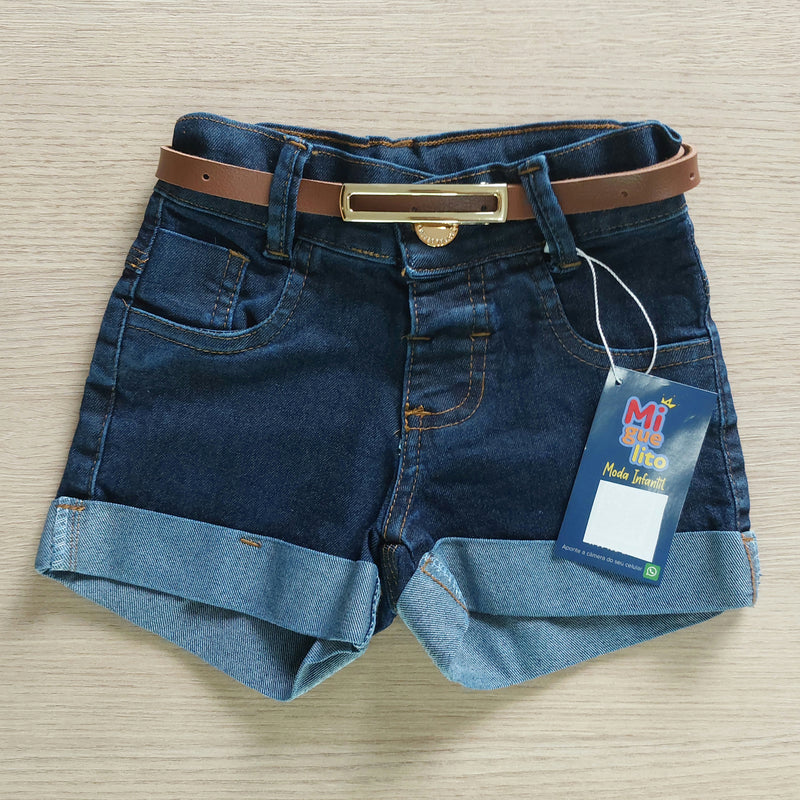 Short Jeans Infantil Com Cinto De Couro Meninas Bloguerinhas